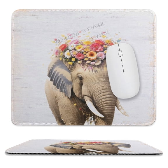Flower Decor Elephant Print Mouse Pad with Non-Slip Rubber Base, Stitched Edge, Premium-Textured, Gaming Mouse Pad for Wireless Mouse, Computers, Laptop, Office 10"x12"