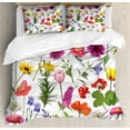 thumbnail image 1 of Flower Decor Queen Size Duvet Cover Set, Types of Flowers Colored Roses Tulips Daisies Hydrangeas Lilacs Artwork Print, Decorative 3 Piece Bedding Set with 2 Pillow Shams, Multicolor, by Ambesonne, 1 of 3