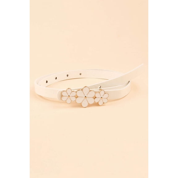 Flower Decor Skinny PU Belt
