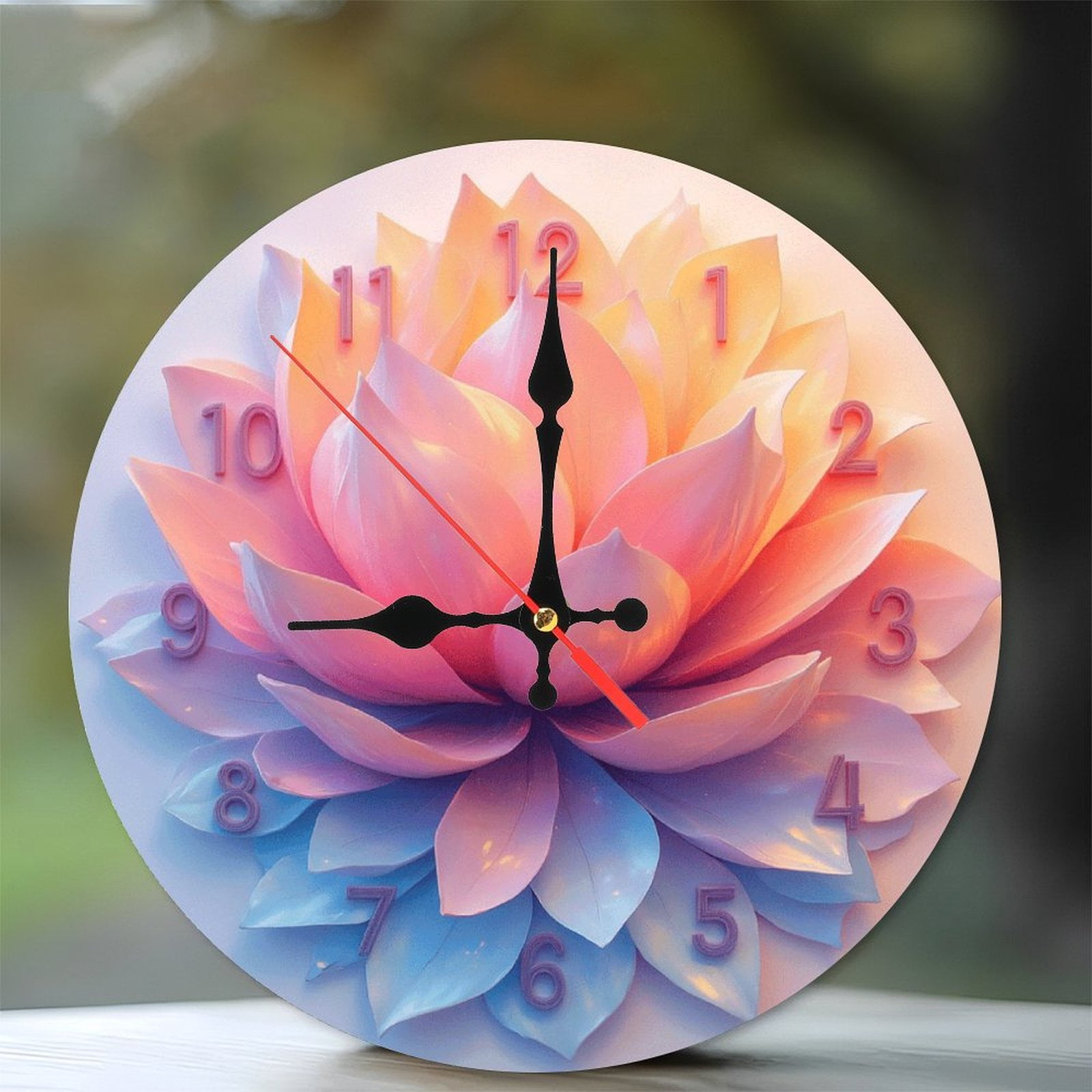 Floral Wall Clock Home Decor Colorful Design 10-Inch Silent Wooden Wall ...
