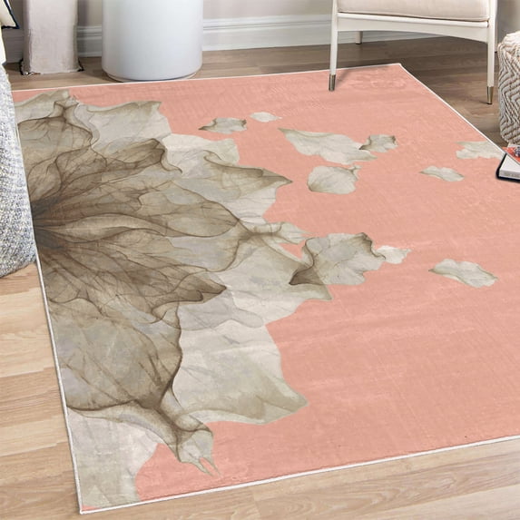 Flower Decorative Rug, Abstract Themed Modern Futuristic Image with Water Like Colored Art Print, Quality Carpet for Bedroom Dorm and Living Room, 6 Sizes, Pastel Pink, by Ambesonne