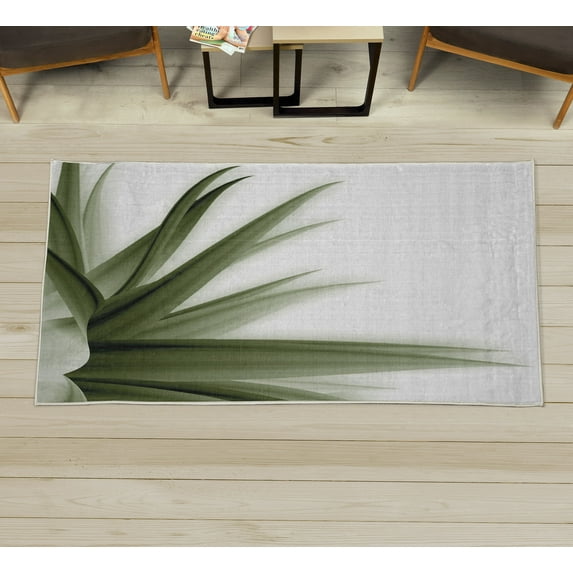 Flower Decorative Rug, Ombre Color Change Style Leaves Water Colored Print Calming Details Image, Quality Carpet for Bedroom Dorm and Living Room, 6 Sizes, Army Green, by Ambesonne