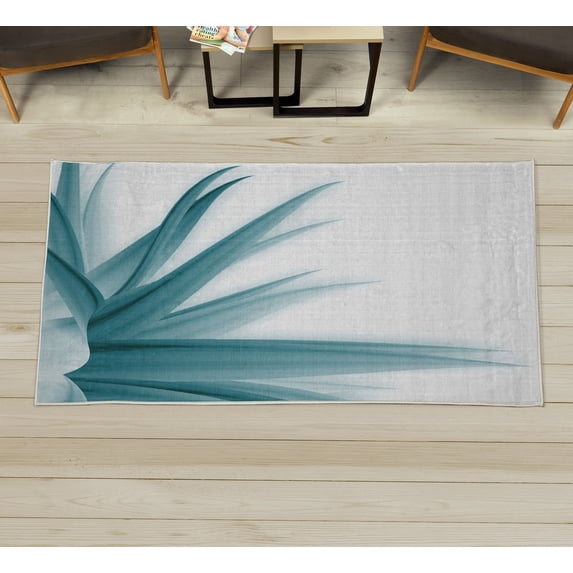Flower Decorative Rug, Ombre Color Change Style Leaves Water Colored Print Calming Details Image, Quality Carpet for Bedroom Dorm and Living Room, 6 Sizes, Dark Turquoise, by Ambesonne