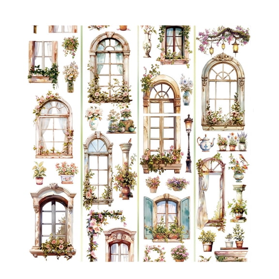 Flower Decorative Tape 60mmX2Meter Adhesive PET Tape for Art Craft Scrapbooking Journaling Photo Album Picture Frame