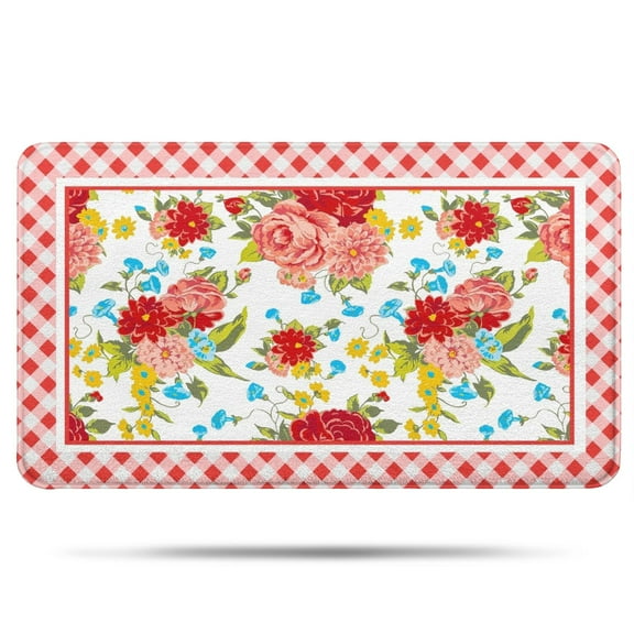 Flower Design Bathroom Rug, Non Slip Pioneer Flower Woman Bath Mat Water Absorbent Soft Microfiber Shaggy Mat Machine Washable, Thick Plush Rugs for Shower 17x30 Inch