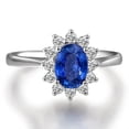 thumbnail image 1 of Flower Design Exquisite 8x6mm Oval Shape Blue Sapphire And Moissanite Diamond Engagement Ring in 10k White Gold, 1 of 5