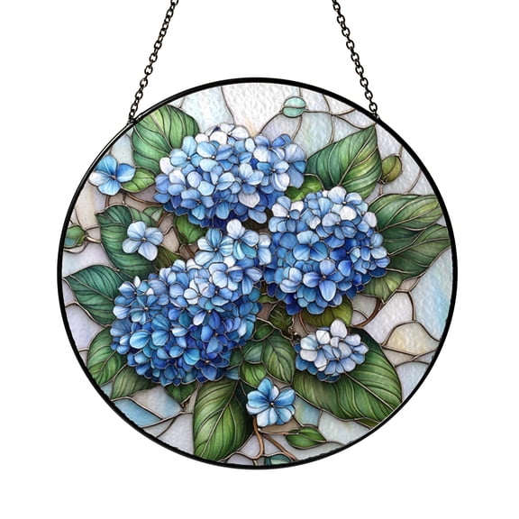 Flower Design Faux Stained Glass Window Decor