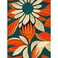 thumbnail image 1 of Flower Design Teal Orange Abstract Linocut Unframed Wall Art Print Poster Home Decor, 1 of 3
