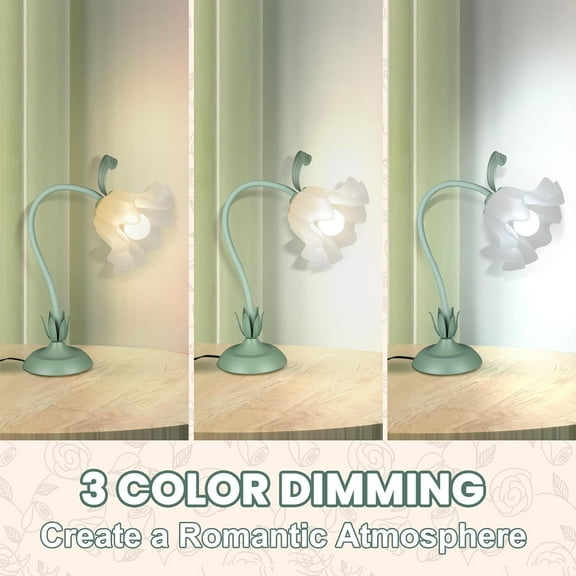 Flower Desk , LED Reading Light Bedside Vintage Flower Night Light, 3 Colors Modes Cute Bedside Lamps Decor, Living Room Bedroom Room Kawaii Lighting Table Lamps Home Decoration (Green)