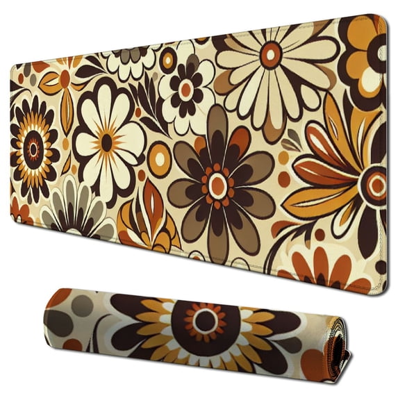 Flower Desk Mat,Large Gaming Keyboard Mouse Pad,Non-Slip Rubber Base Desk Pad Thick Stitched Edges Waterproof Mousepad