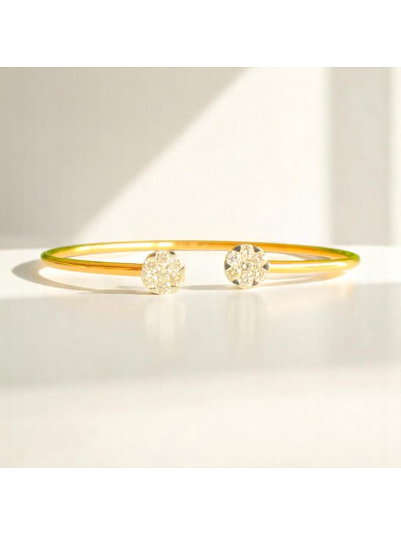 Flower Diamond Bracelet, 18kt Solid Gold, Natural Diamonds, Illusion Open Cuff Bracelet, Minimalist Statement Cuff, Ready To Ship