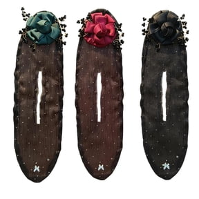 Flower Diamond Mesh Hair Disk - 3Pcs Hair Accessories for Women Flower Bun Roller, Flowers Hairs Clips, Lace Flowers Hairs Disk, Hand EmbroideredFlower Deft Bun Maker (3Pcs-B)