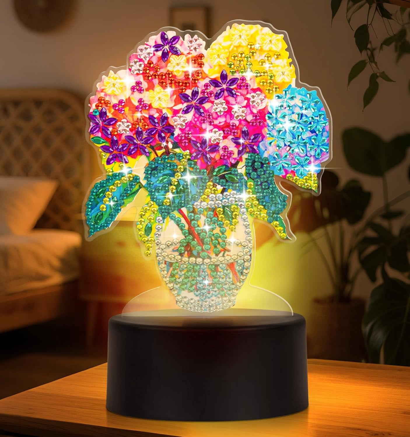 Flower Diamond Painting Night Light, Touch Lamp Desktop Ornament for Adults Beginners, Bedroom Living Room Decor