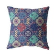thumbnail image 1 of Flower Diamonds Faux Suede Fabric Blown and Closed Pillow Blue and Red 16"x16", 1 of 5