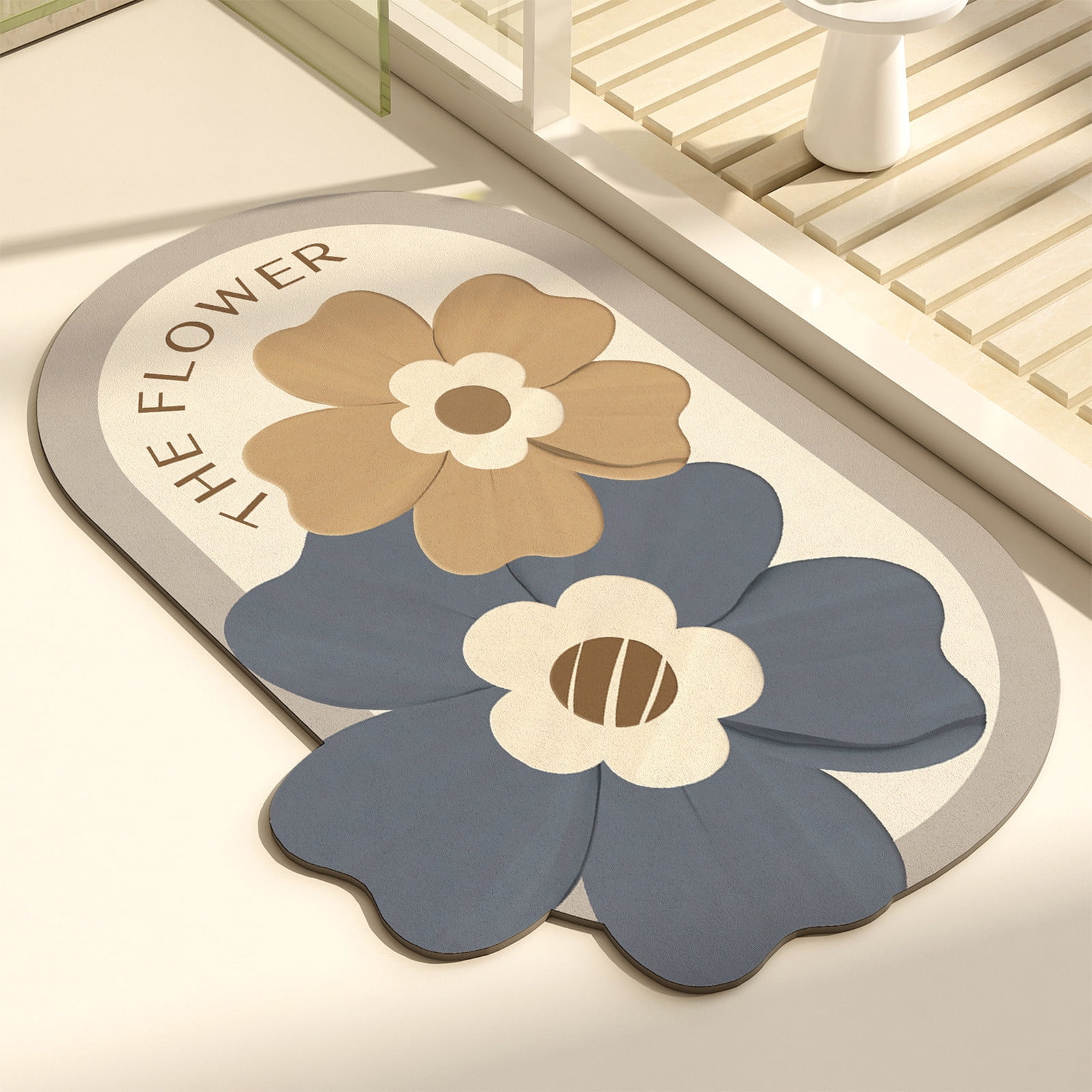 Flower Diatom Mud Absorbent Quick Drying Soft Mat Bathroom Door Mat ...