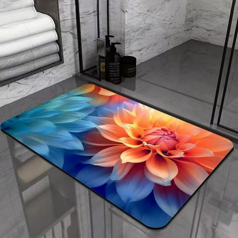 Ceise Flower Diatom Mud Floor Mat Absorbent Non-Slip Floor Mat Carpet Bathroom Mat, Size: #4, Blue