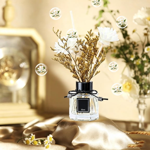 Flower Diffuser 50ml Home Fragrance Reed Oil Diffuser Air Freshener Long Lasting Room Perfume Decorative Scent Bottle Elegant Home Decor For Bathroom Bedroom Living Room Office Relaxation Gift