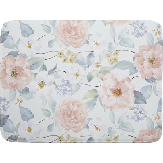 Flower Dish Drying Mat Kitchen Mats Large 18x24 inch Spring Green Leaf Microfiber Quick Drying Pad Polyester Absorbent Machine Washable Blooming Floral Dish Draining Mats