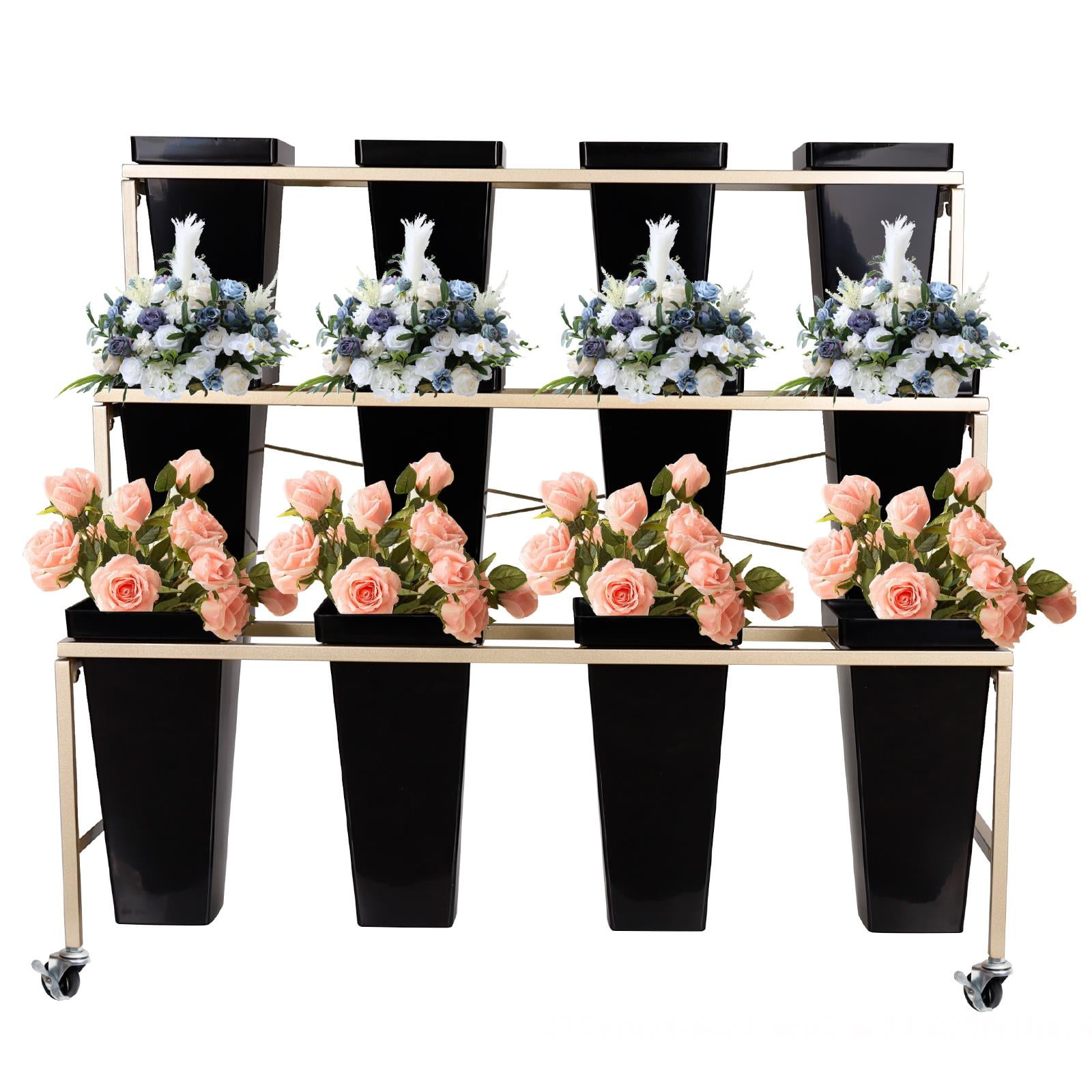 POWKOL 3 Layers Wrought Iron Plant Stand, 35.4 Inch Movable Flower ...