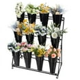 thumbnail image 1 of Flower Display Stand with 12 Buckets, Open Tier, 360° Wheels, Moving Florist Bouquet Shelf for Fresh Flower Shop, Flower Cart, Garden, Living Room, Event, 1 of 8