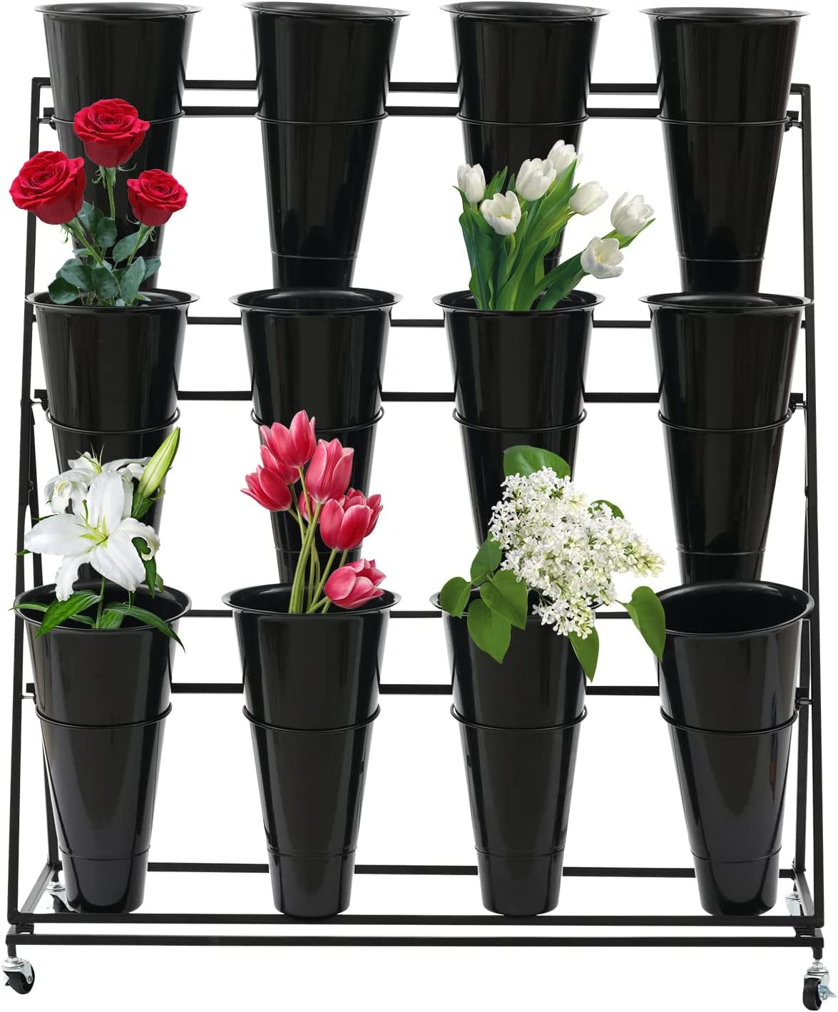Flower Display Stand 12 x Buckets 3 Layers Metal Plant Stand with