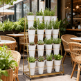 thumbnail image 1 of Flower Display Stand with 16 Buckets, Flower Cart 4 Layers White Metal Flower Bar Stand with Wheels, Moving Florist Bouquet Shelf for Weddings Florist Indoor Outdoor Patio Garden Living Room Decor, 1 of 9