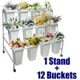 thumbnail image 1 of Flower Display Stand 3 Layers, 12 PCS Square Buckets, Revolving, 39.3x23.3x35.4 Inch, Movable Metal Plant Stand, Plant Stand with Wheels for Wedding, Home Decor, 1 of 9