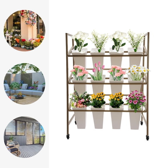 Flower Display Stand, 3-tier Flower Holder, Flower Display Stand with 12 Pieces