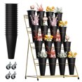 thumbnail image 1 of Flower Display Stand 4 Layers, 16 PCS Black Buckets, Revolving, Metal Frame, Movable Metal Plant Stand, Plant Stand with Wheels for Florist Shop, Office Decor, 1 of 8