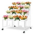 thumbnail image 1 of Flower Display Stand,4 Layers Metal Florist Bouquet Shelf with 16 Buckets,40 In * 45 In * 31 In,Moving Plant Rack with 4 Wheels,for Terrace Garden,Living Room,Florist Shop,White, 1 of 6