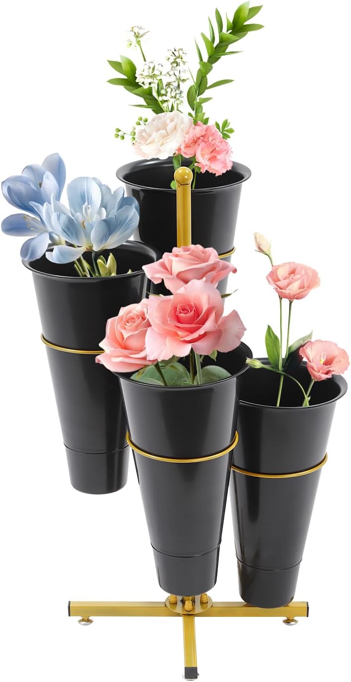 Flower Display Stand with 4 Plastic Buckets for Fresh Flowers, Flower