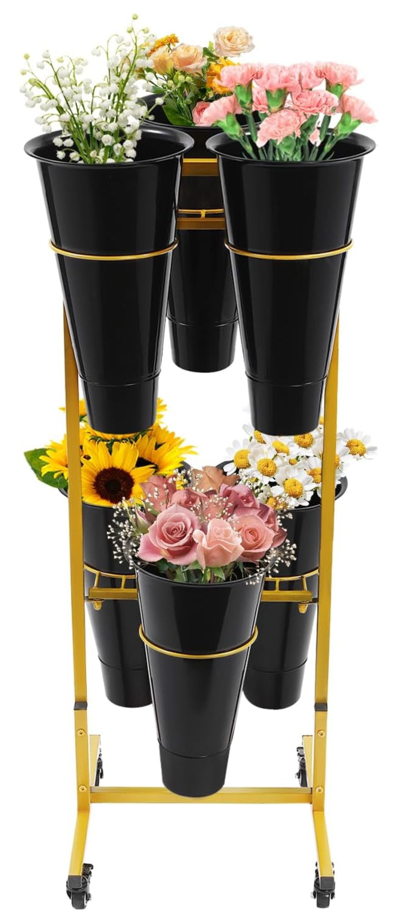 Flower Display Stand With 6PCS Buckets, 2-Layer Steel Plant Stand w ...