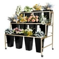 thumbnail image 1 of Flower Display Stand With Buckets, 3 Layers Metal Plant Stand With 4 Brake Wheels, Heavy Duty Moving Flower Rack For Fresh Flower Shop, Flower Bar, Patio Garden, Outdoor (Gold Frame - Black Bucket), 1 of 8