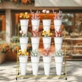 thumbnail image 1 of Flower Display Stand With Buckets, 3 Layers Metal Plant Stand With 4 Brake Wheels, Heavy Duty Moving Flower Rack For Fresh Flower Shop, Flower Bar, Patio Garden, Outdoor (Gold Frame - White Bucket), 1 of 8