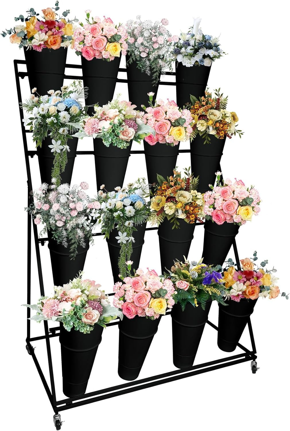 Flower Display Stand, Iron Art 3 Layers Plant Stand with 4 Wheels and ...