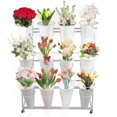 thumbnail image 1 of Flower Display Stand With Buckets, 3 Layers Metal Plant Stand With 4 Brake Wheels, Heavy Duty Moving Flower Rack For Fresh Flower Shop, Flower Bar, Patio Garden, Outdoor (White Frame - White Bucket), 1 of 16