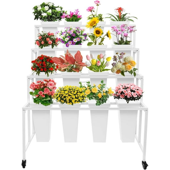 Flower Display Stand with Square Buckets – Rolling Stand