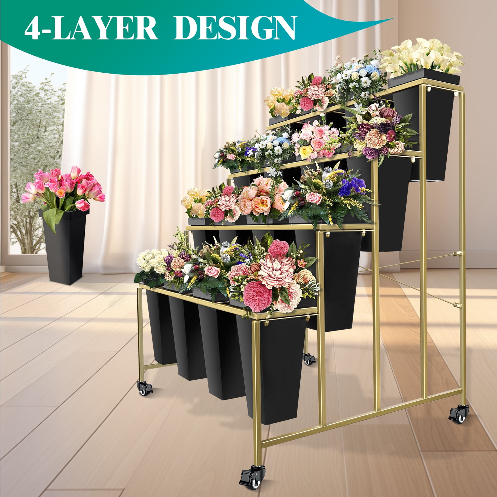 Flower Display Stand with Wheels, Heavy Duty Floral Stand, Plant Rack ...