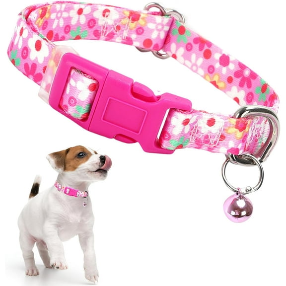 Flower Dog Collar with Bell, Soft Adjustable Puppy Collar Tiny Cat Collars with Bells for XS Small Girl and boy Dogs Little Animal