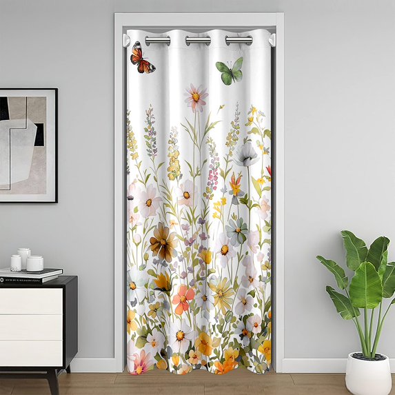 Flower Door Curtain,Butterfly Blackout Curtain Privacy 52 Wx84 L inch,Cottage Floral Doorway Curtain,Wildlife Door Drape for Bedroom Living Room