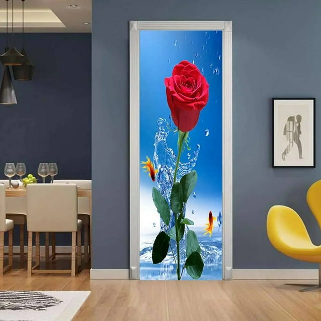 Flower Door Sticker 3D Wallpaper Adhesive Romantic Rose Custom Wall ...