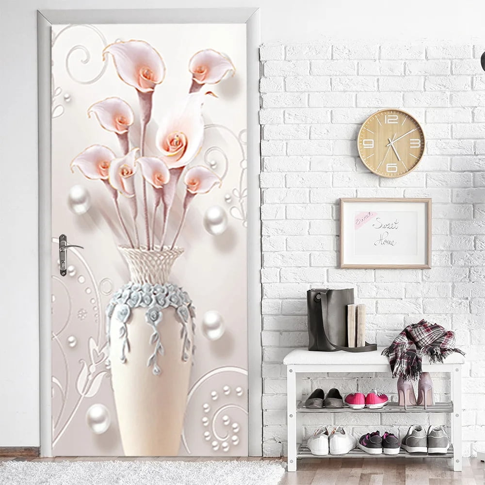 Flower Door Sticker 3D Wallpaper Adhesive Romantic Rose Custom Wall r ...