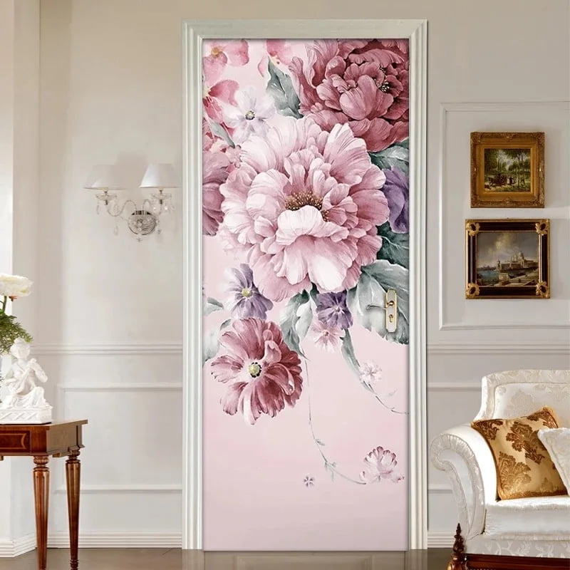 Flower Door Sticker 3D Wallpaper Adhesive Romantic Rose Custom Wall r ...