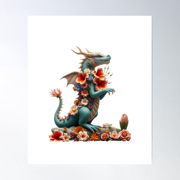 Flower Dragon Poster Wall Art, Modern Wall Decor For Living Room Bedroom, 8x12 UNFRAMED