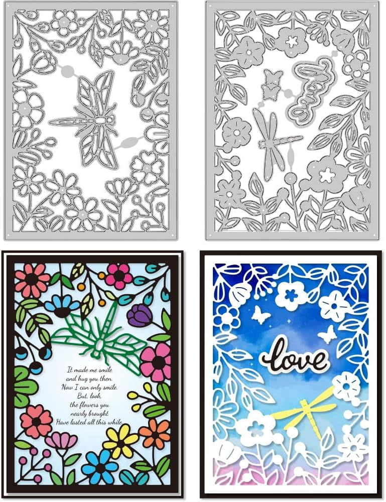 Flower Dragonfly Background Frame Cutting Dies Card Border Stitch Die ...
