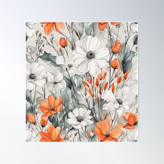 Flower Drawing Pattern 1 Poster Wall Art, Modern Wall Decor For Living Room Bedroom, 24x24 UNFRAMED