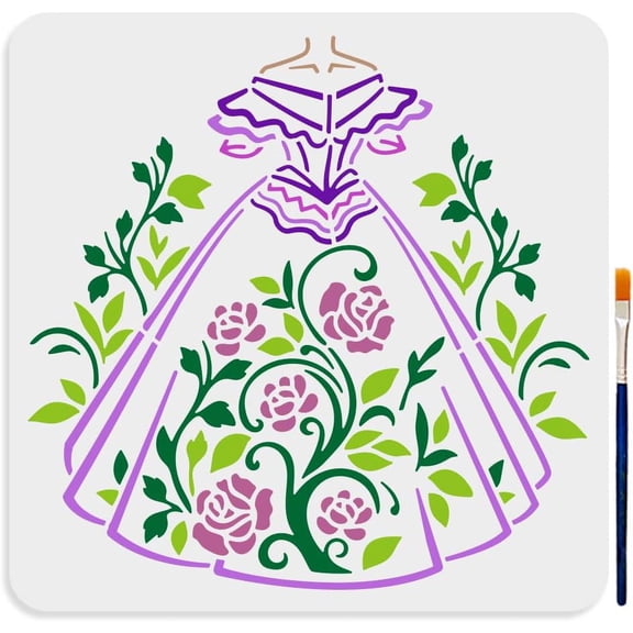 Flower Dress Stencil 11.811.8inch Large Lace Dress Stencils with Paint Brush Reusable Rose Flower Leave Vine Drawing Template for Wood Canvas Paper Fabric Wall Glass