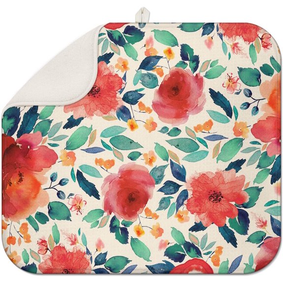 Flower Drying Mat 16" X 18" Red Rose Kitchen Counter Stone Large Dish Drying Mats For Kitchen Counter Blooming Plant Drying Mats For Home Counter Drying Mats For Dishes Dish Table Mat Drying Mat