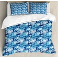 thumbnail image 1 of Flower Duvet Cover Set, Continuous Pattern of Blue Color Palette Roses, Decorative 3 Piece Bedding Set with 2 Pillow Shams, Queen Size, Sky Blue Blue, by Ambesonne, 1 of 3
