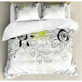 thumbnail image 1 of Flower Duvet Cover Set, Drawing of Wild Field Flora Snails Twigs Leaves Gardening Plants, Decorative 3 Piece Bedding Set with 2 Pillow Shams, Queen Size, Black Eggshell Green, by Ambesonne, 1 of 3